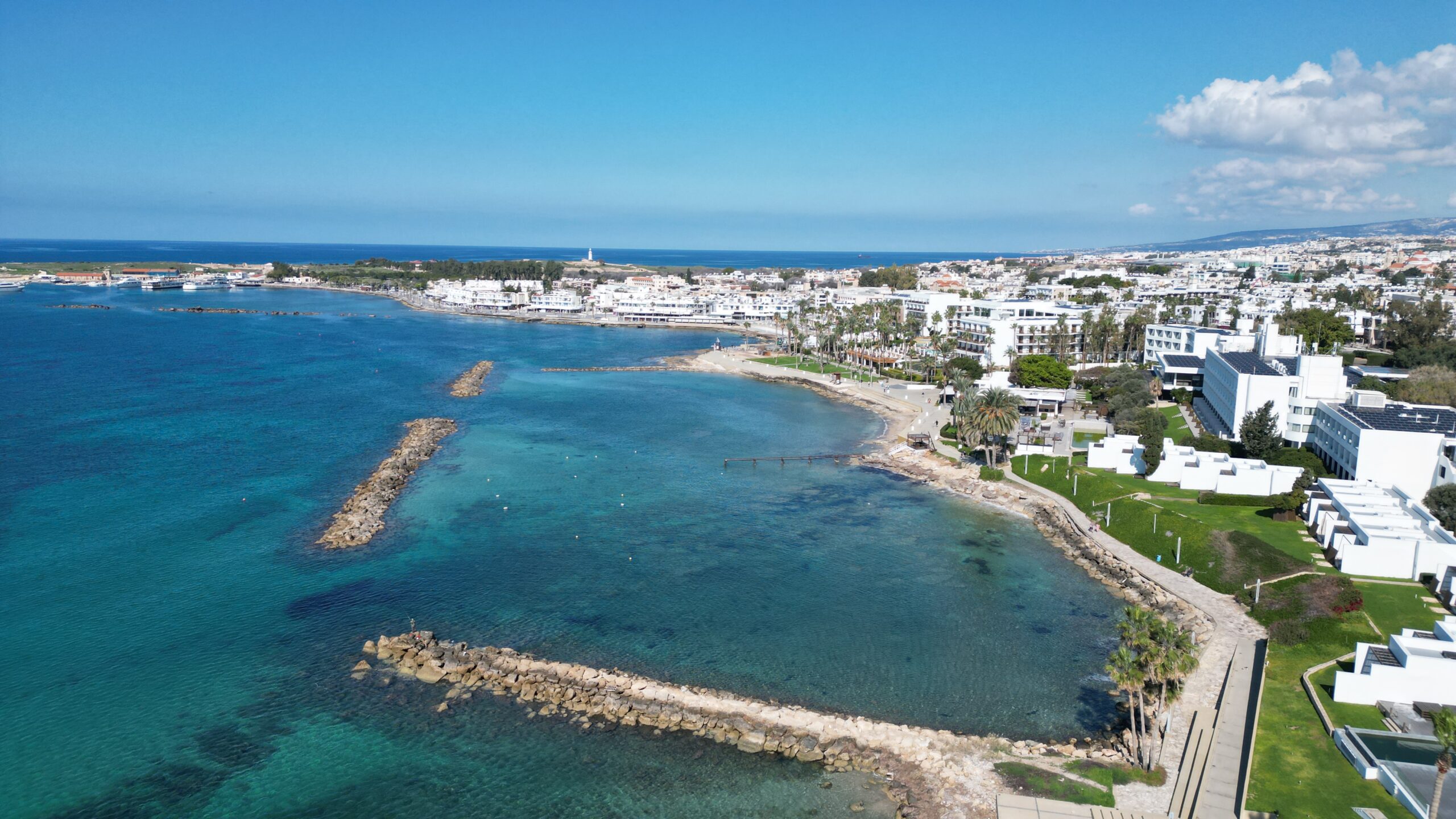 View on costal broadwalk and harbour in Paphos